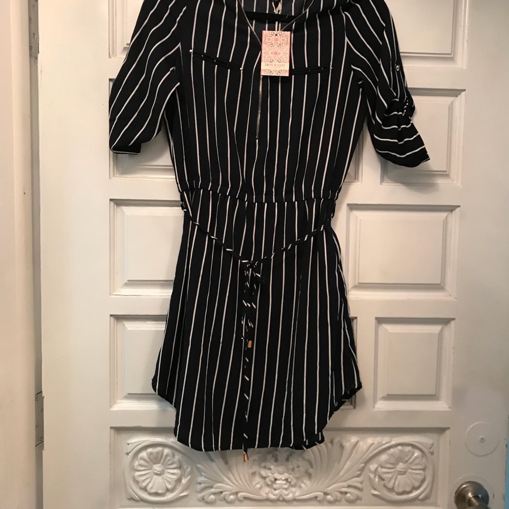 Navy and white pin stripe shirt dress NWT Medium